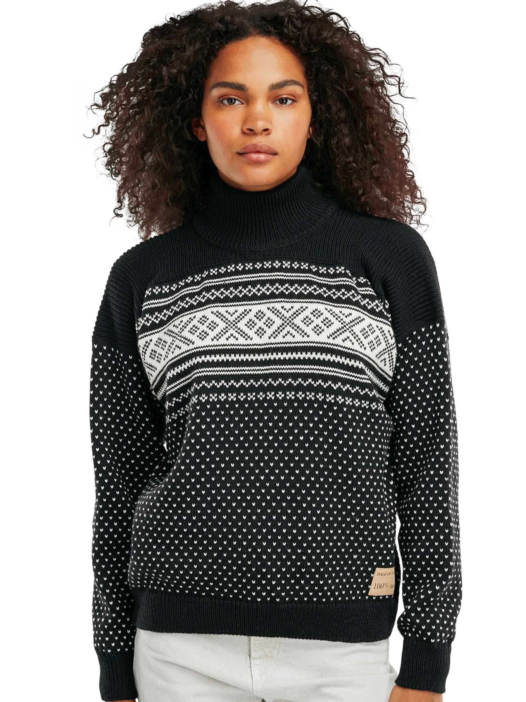Dale of Norway Turtle-Neck^Valloy Women's Wool Sweater Black Offwhite