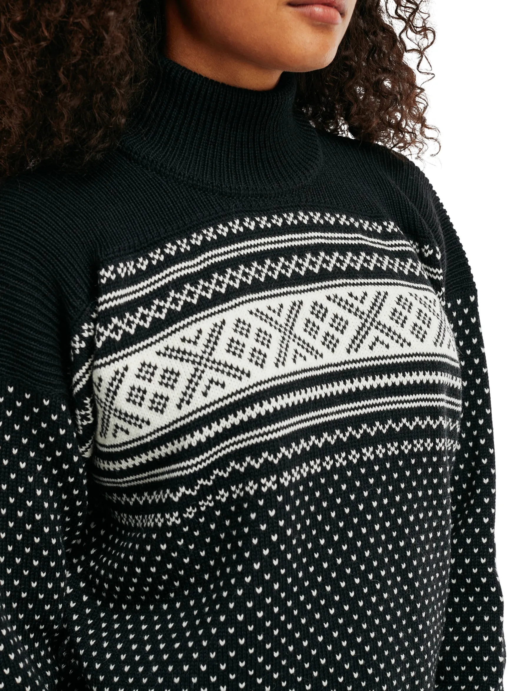 Dale of Norway Turtle-Neck^Valloy Women's Wool Sweater Black Offwhite