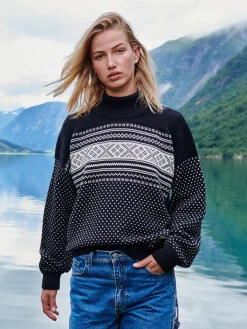 Dale of Norway Turtle-Neck^Valloy Women's Wool Sweater Black Offwhite