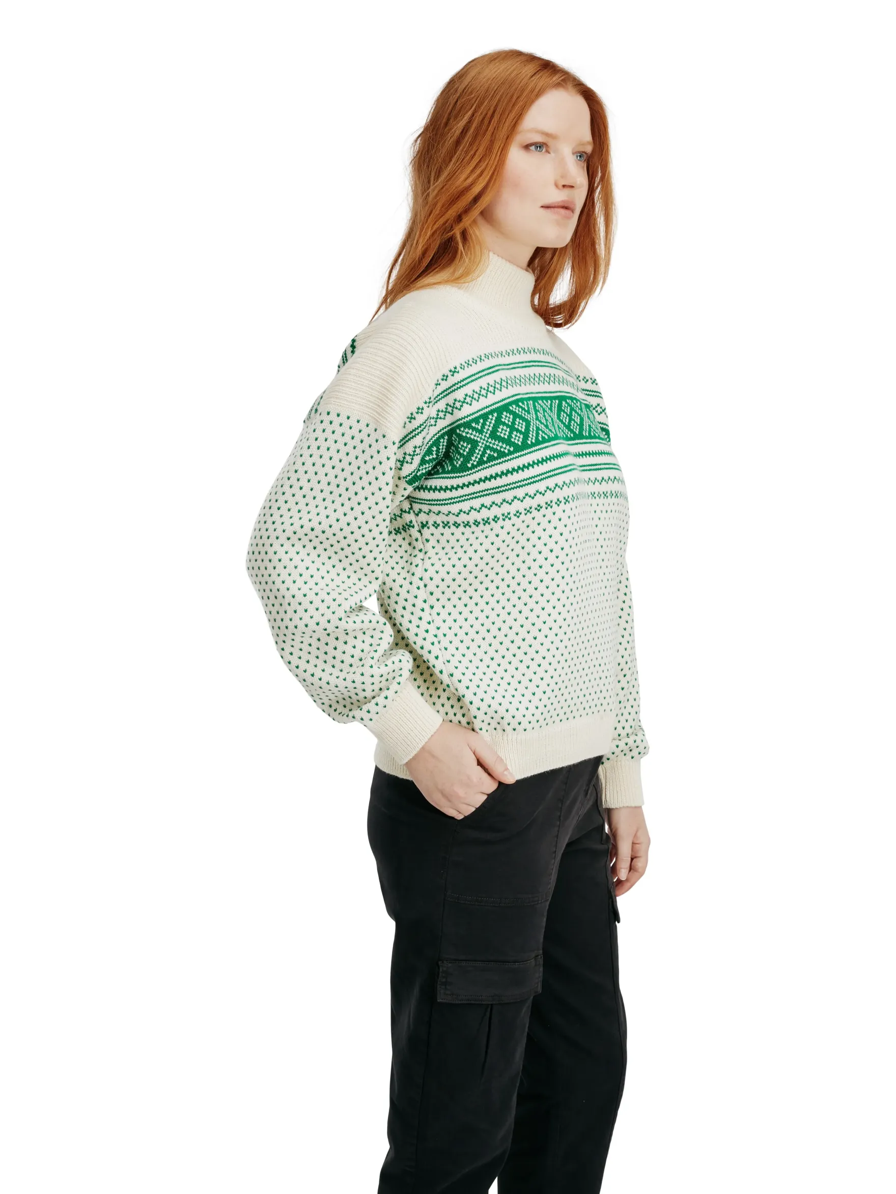 Dale of Norway Turtle-Neck^Valloy Women's Wool Sweater Offwhite Brightgreen
