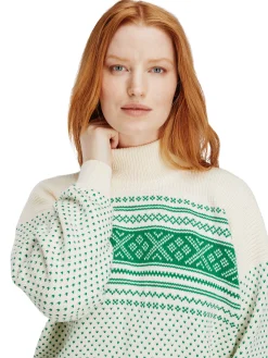 Dale of Norway Turtle-Neck^Valloy Women's Wool Sweater Offwhite Brightgreen
