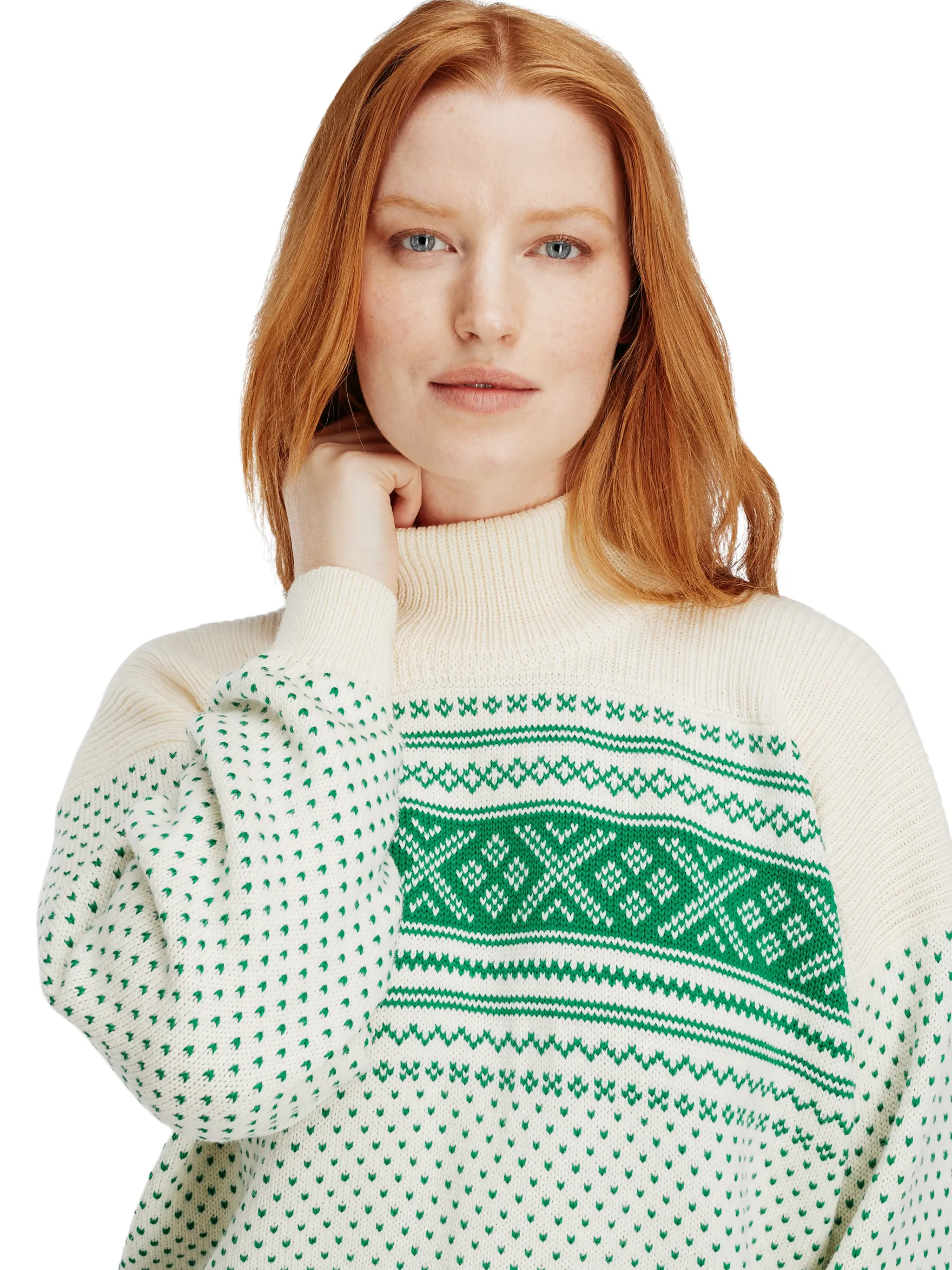 Dale of Norway Turtle-Neck^Valloy Women's Wool Sweater Offwhite Brightgreen