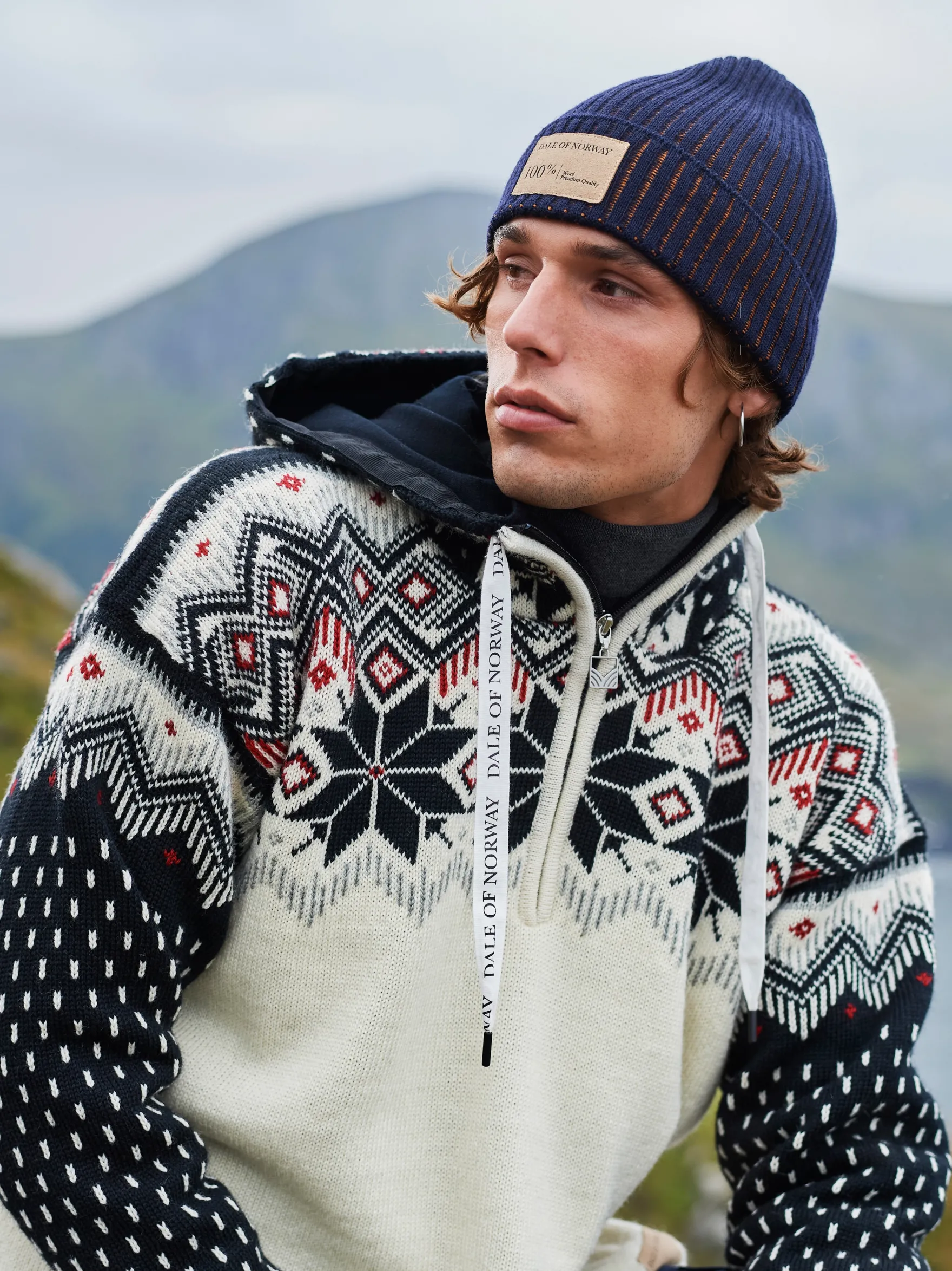 Dale of Norway Weatherproof^Vegard Weatherproof Men's Hoodie - Norwegian Wool Offwhite Black Redrose