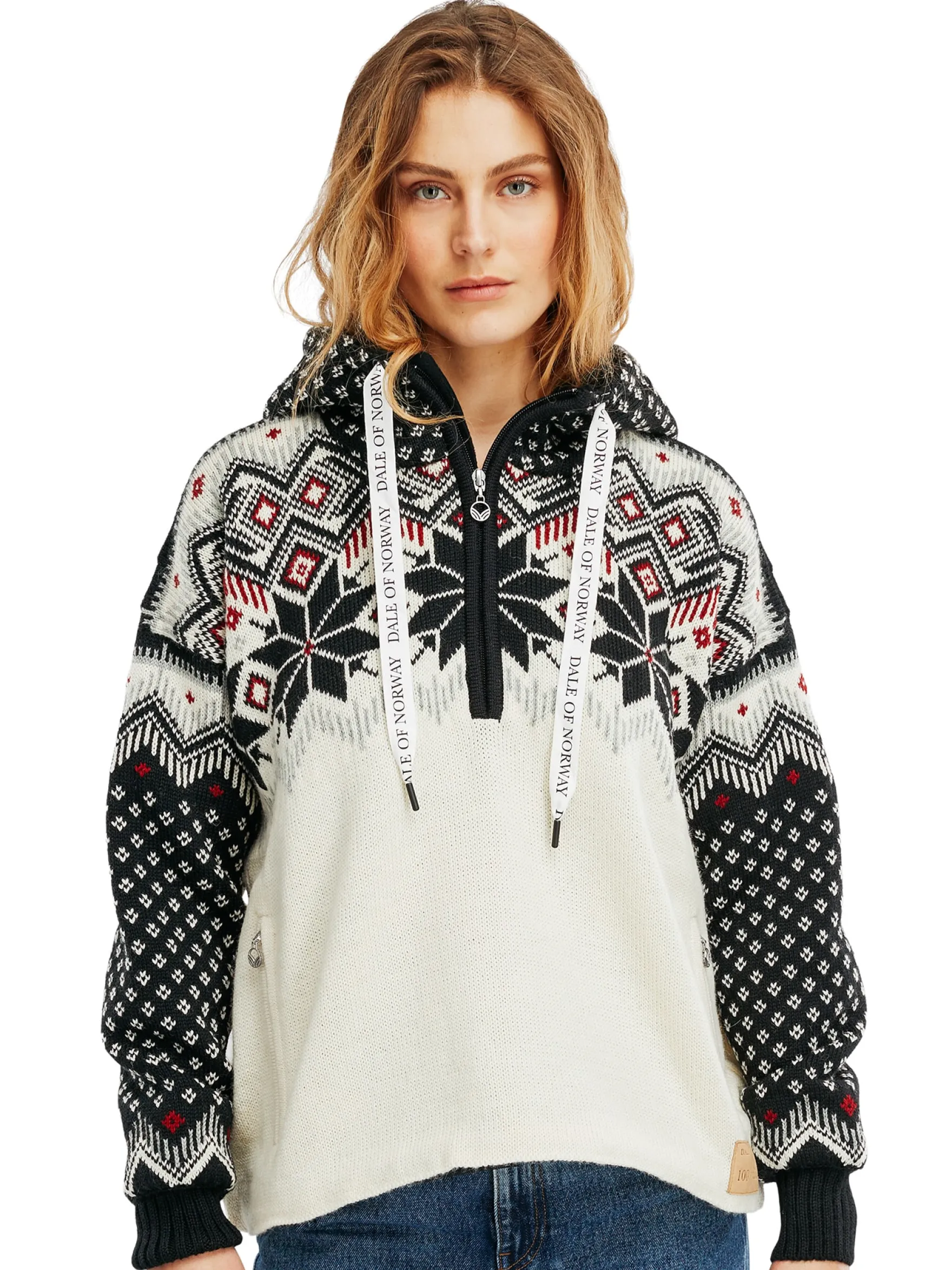 Dale of Norway Weatherproof^Vilja Weatherproof Women's Hoodie - Norwegian Wool Offwhite Black Redrose
