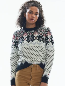 Dale of Norway Round Neck^Vilja Women's Knit Sweater Black Offwhite Metal Redrose