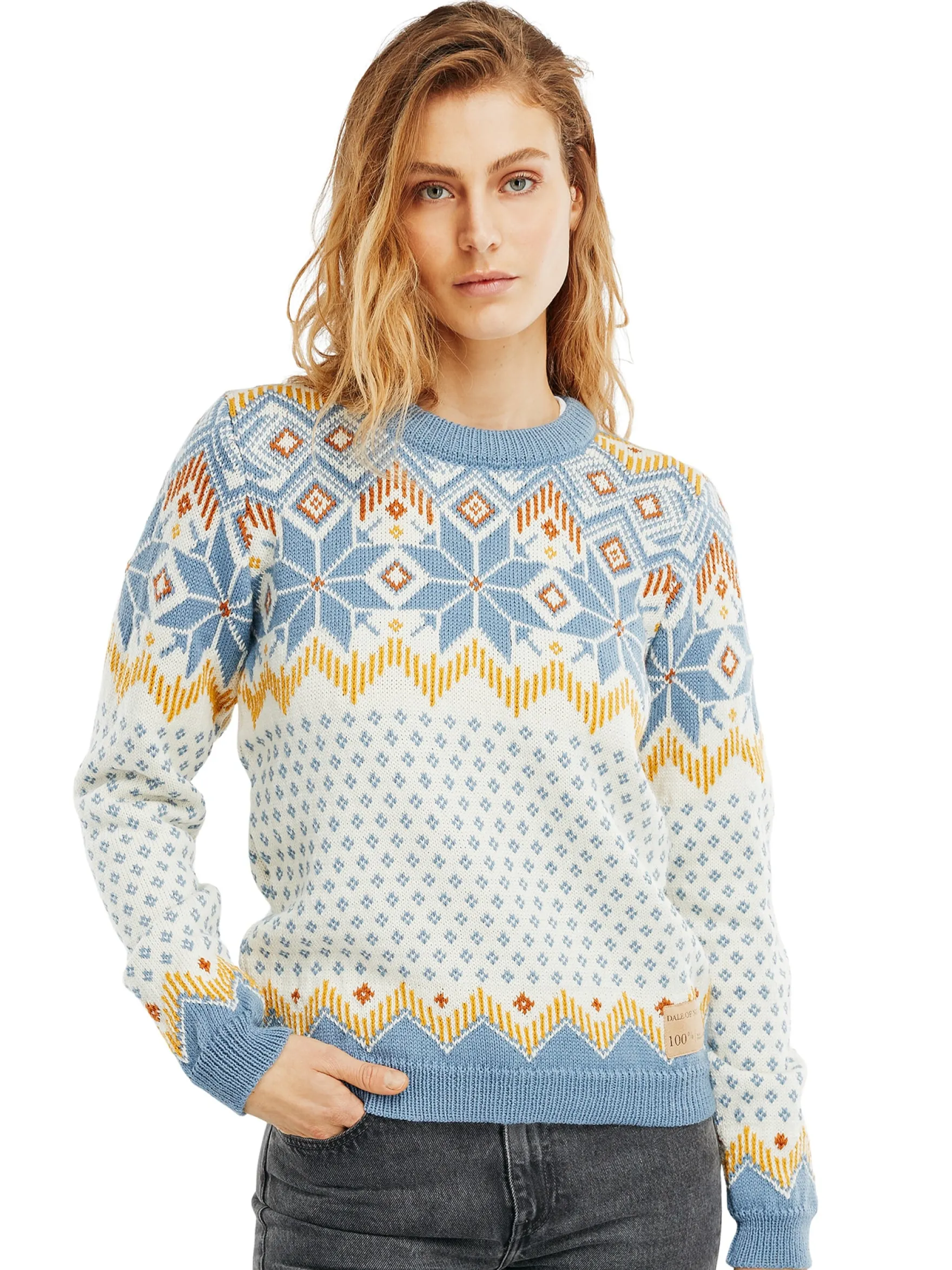 Dale of Norway Round Neck^Vilja Women's Knit Sweater Offwhite Blueshadow Mustard