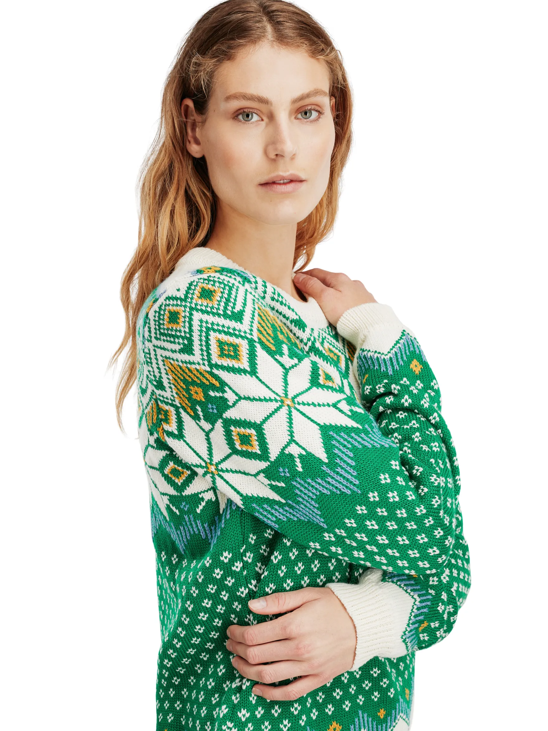 Dale of Norway Round Neck^Vilja Women's Knit Sweater Brightgreen Offwhite