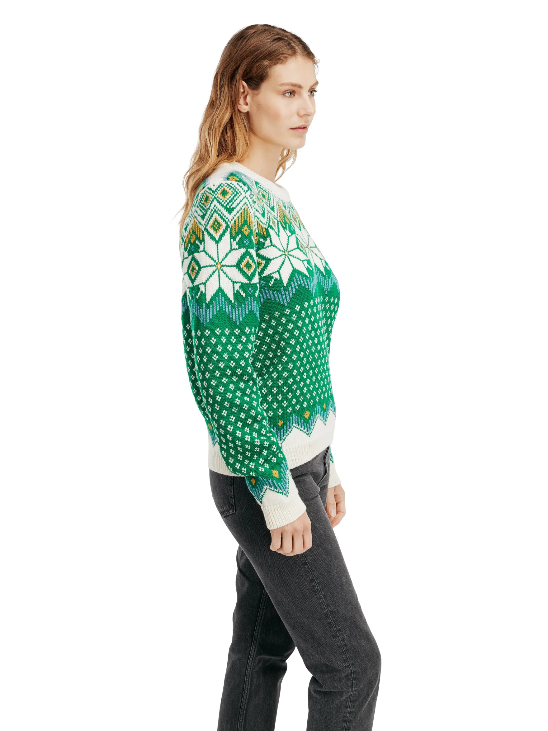 Dale of Norway Round Neck^Vilja Women's Knit Sweater Brightgreen Offwhite
