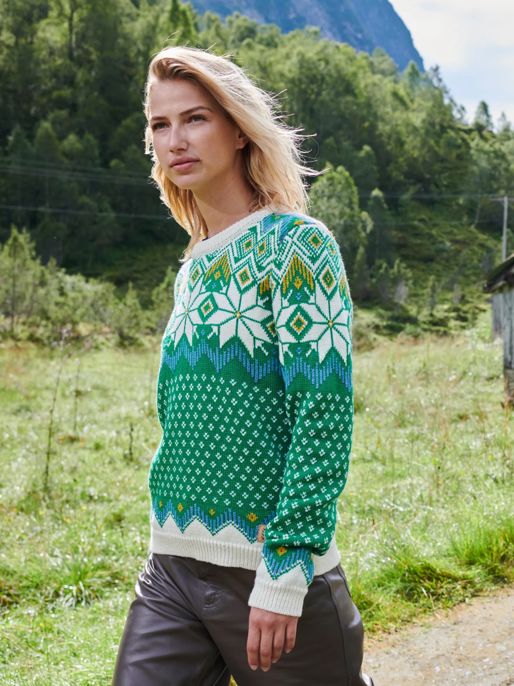 Dale of Norway Round Neck^Vilja Women's Knit Sweater Brightgreen Offwhite