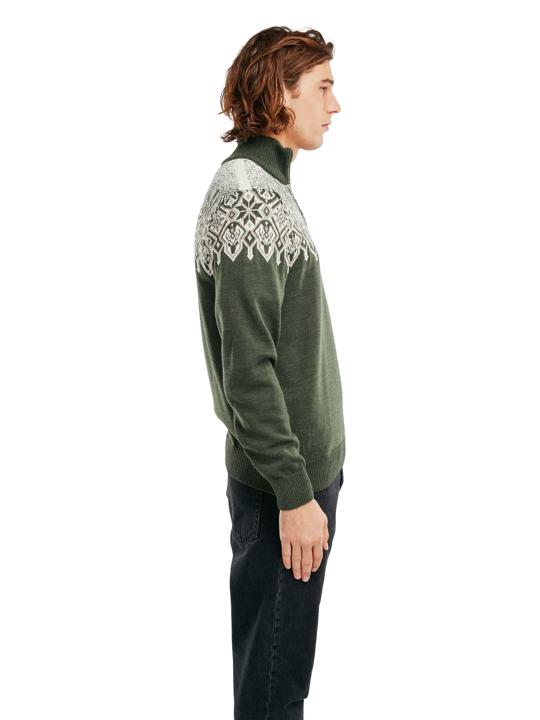Dale of Norway Half-Zip^Winterland Men's Merino Wool Sweater Dark Green