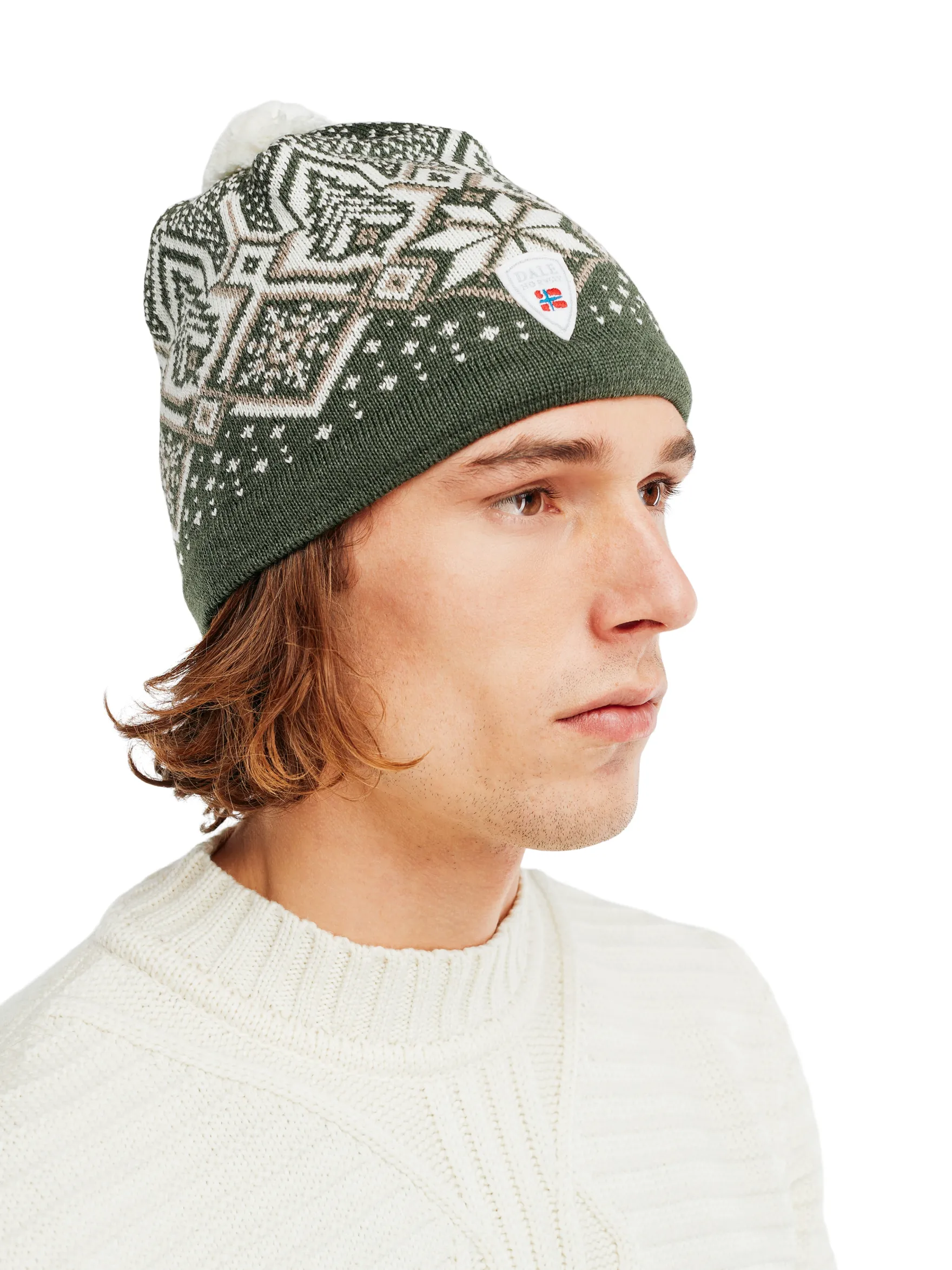 Dale of Norway Hats^Winterland Unisex Merino Wool Hat Darkgreen Offwhite Sand